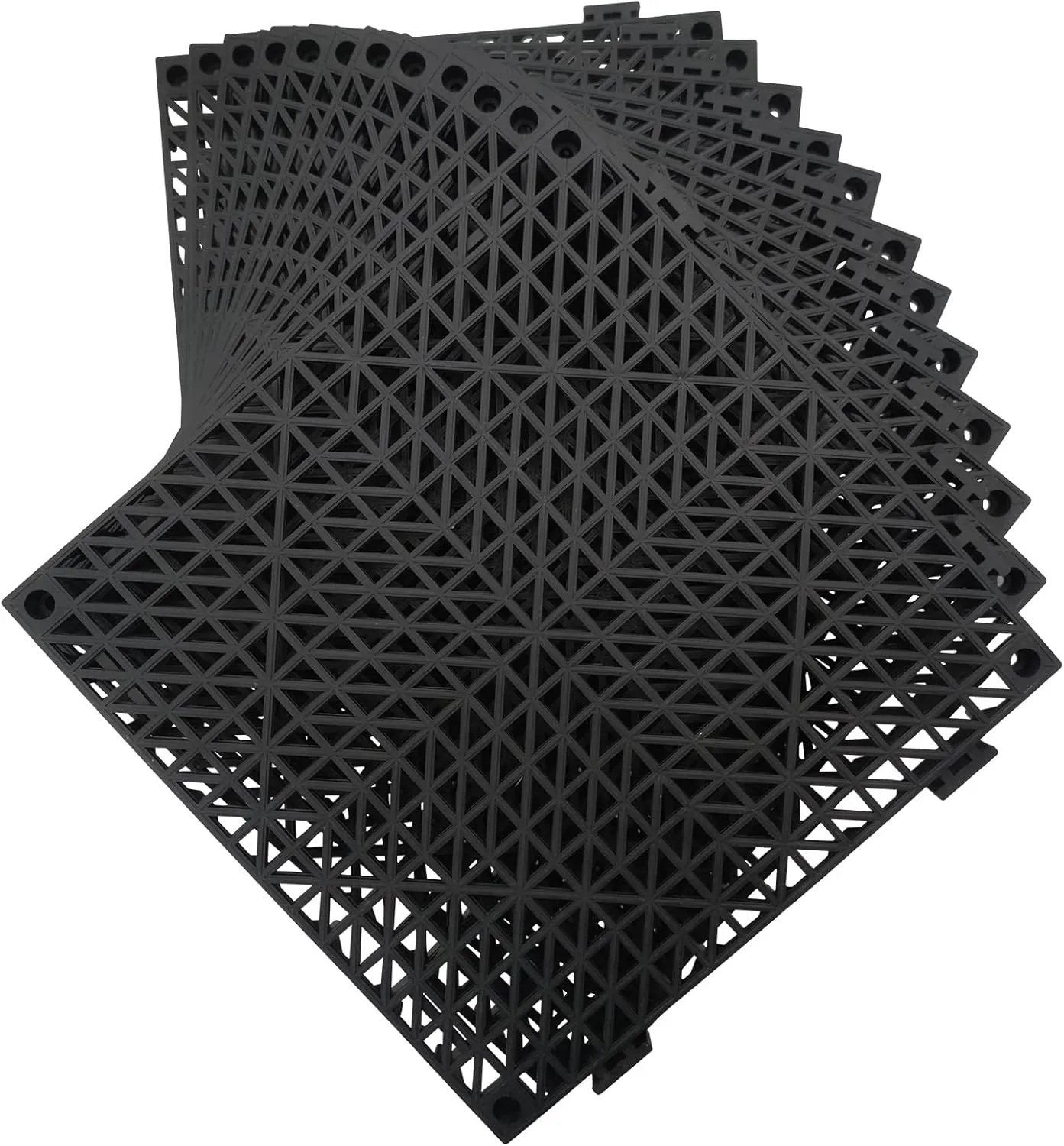 12 Pack Modular Interlocking Cushion 11.6" x 11.6" Rubber Mat Floor Tile Mats Drain Pool Patio Balcony Yard Pet Area Washer Pad(Black)