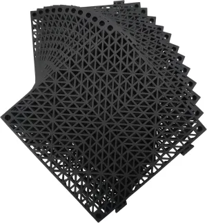 12 Pack Modular Interlocking Cushion 11.6" x 11.6" Rubber Mat Floor Tile Mats Drain Pool Patio Balcony Yard Pet Area Washer Pad(Black)