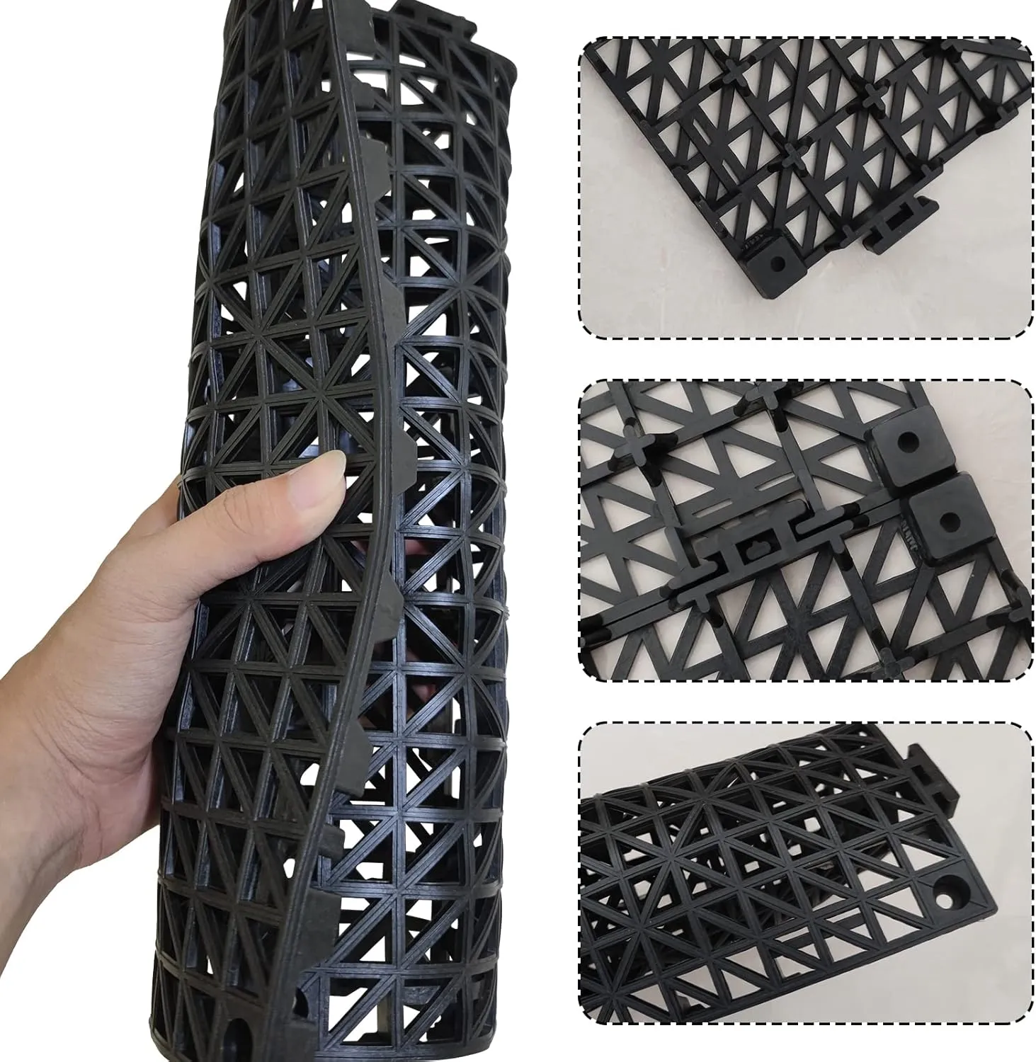 12 Pack Modular Interlocking Cushion 11.6" x 11.6" Rubber Mat Floor Tile Mats Drain Pool Patio Balcony Yard Pet Area Washer Pad(Black)