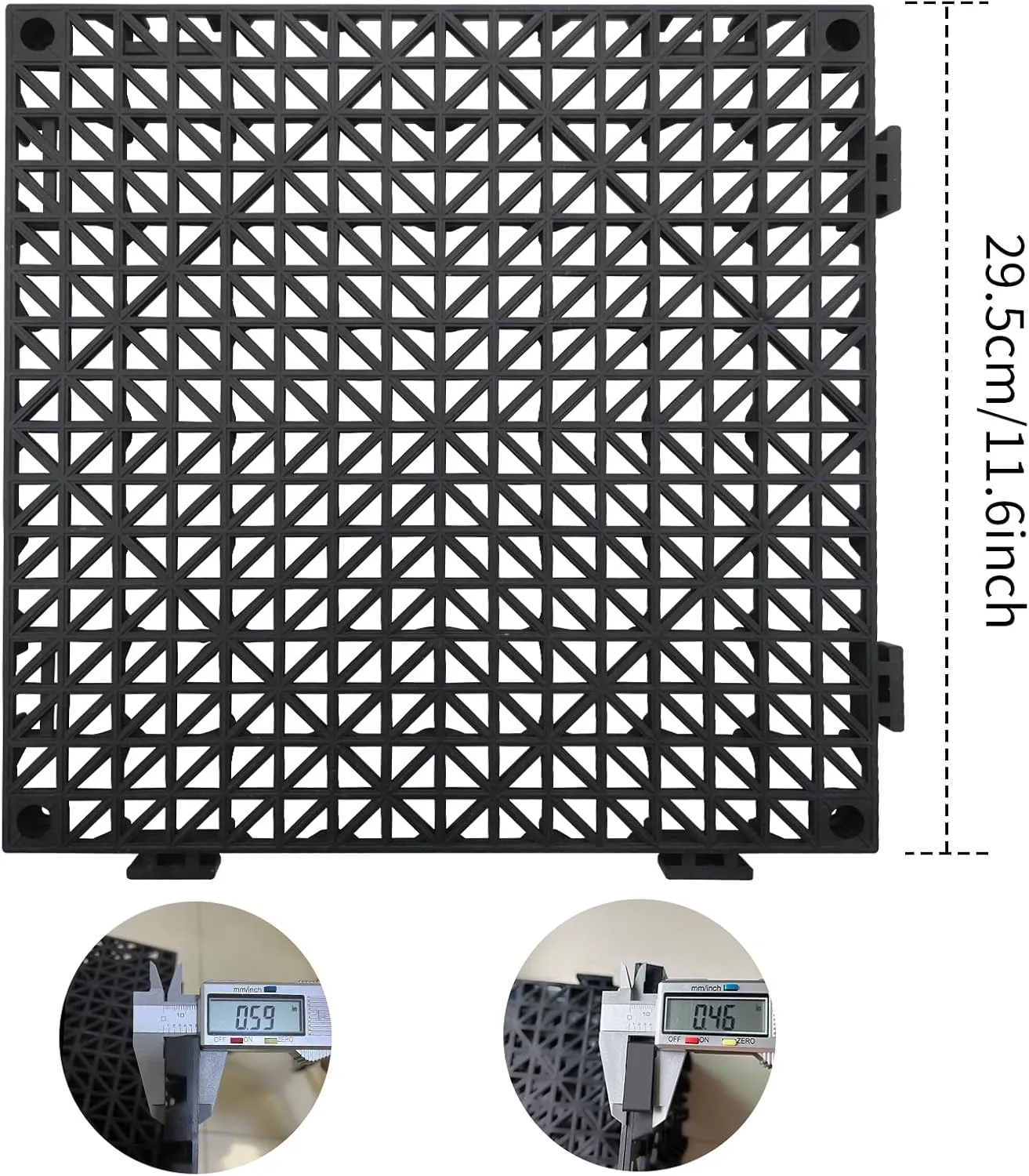 12 Pack Modular Interlocking Cushion 11.6" x 11.6" Rubber Mat Floor Tile Mats Drain Pool Patio Balcony Yard Pet Area Washer Pad(Black)
