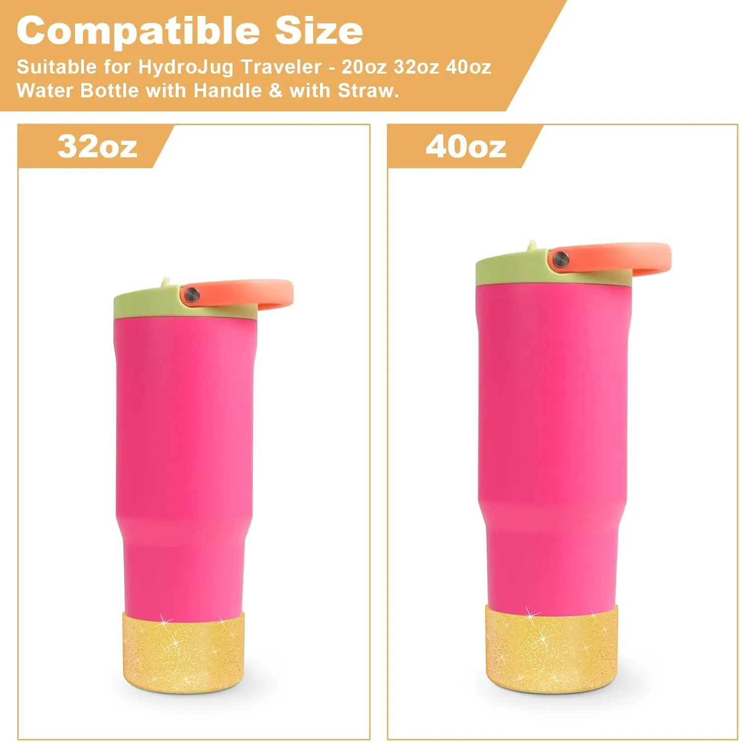 2PCS Glitter Silicone Boot for Hydrojug Traveler 32 oz 40 oz, Anti-Slip Protective Sleeve for Hydrojug Stainless Steel Tumbler, Bottom Cover Base Accessories