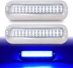 2X Clear Lens Blue Waterproof Marine Transom Lights 42 LED Stainless for Pontoon Trawler Skeeters Boat Sailboat Yacht Courtesy Navigation Lamps 10-30V DC
