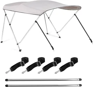 3 Bow Bimini Top Cover for Boat, 900D Canvas Boat Canopy - 6'L x 46" H x 67"-72" W, Includes 4 Adjustable Nylon Straps 2 Rear Support Bars Mounting Hardware Storage Cover 1" Aluminum Frame - Gray