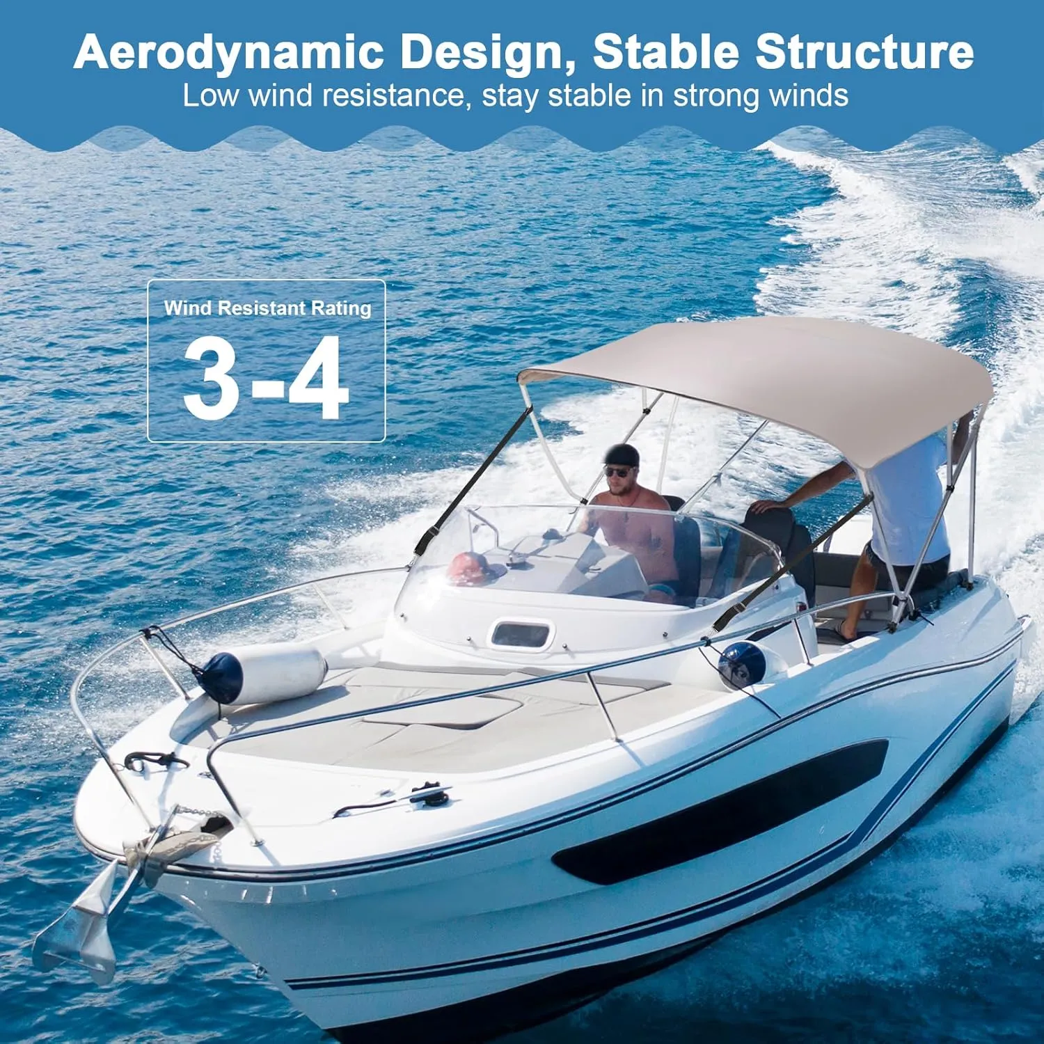 3 Bow Bimini Top Cover for Boat, 900D Canvas Boat Canopy - 6'L x 46" H x 67"-72" W, Includes 4 Adjustable Nylon Straps 2 Rear Support Bars Mounting Hardware Storage Cover 1" Aluminum Frame - Gray