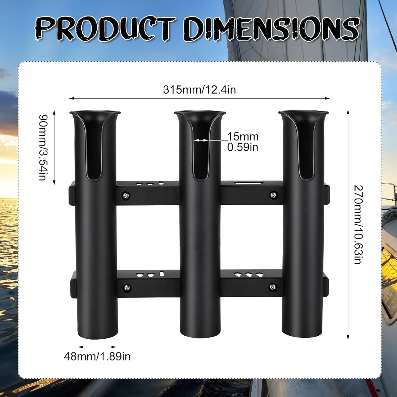 3 Pcs Fishing Rod Holder Bracket Tube 3 Rod Rack Wall Mounted 10.63 Inch Fishing Pole Holders for Boats with Screws Nuts Side Mount for Boat Truck Kayak Garage (Black)