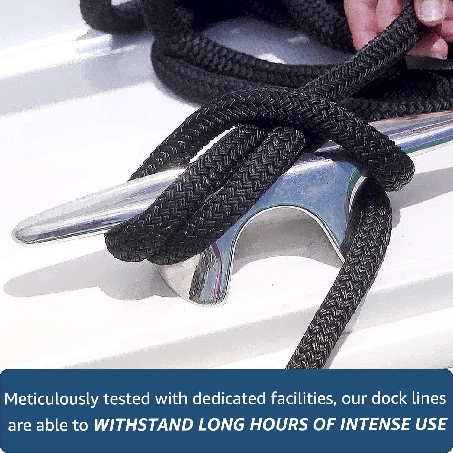 3/4" x 25 ft Nylon Dock Lines - Double Braid, 16" Loop, Premium Boat Dock Ropes - Black, 1 Pack