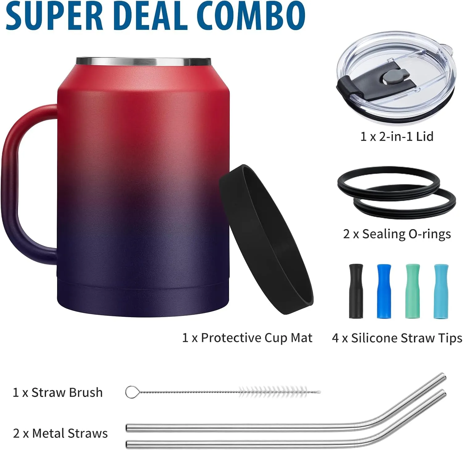 50oz Tumbler w/Lid and Straw - Gulp, Protective Cup Mat, 50 oz Stainless Steel Coffee Mug for Travel Work, Double Wall Insulated Tumblers Metal Cups, Leak Proof Large Flask Jug Water Bottle