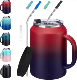 50oz Tumbler w/Lid and Straw - Gulp, Protective Cup Mat, 50 oz Stainless Steel Coffee Mug for Travel Work, Double Wall Insulated Tumblers Metal Cups, Leak Proof Large Flask Jug Water Bottle