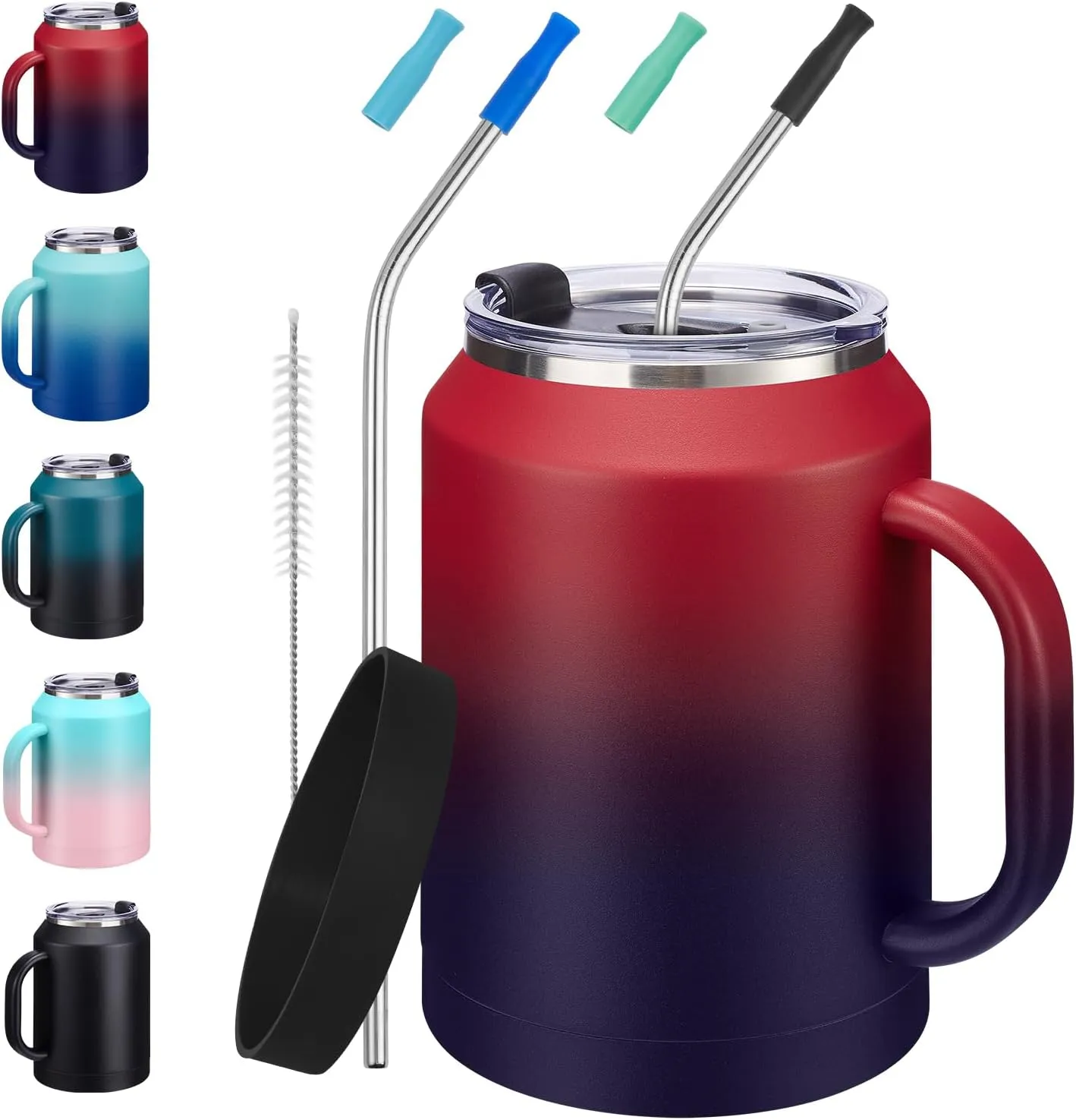 50oz Tumbler w/Lid and Straw - Gulp, Protective Cup Mat, 50 oz Stainless Steel Coffee Mug for Travel Work, Double Wall Insulated Tumblers Metal Cups, Leak Proof Large Flask Jug Water Bottle