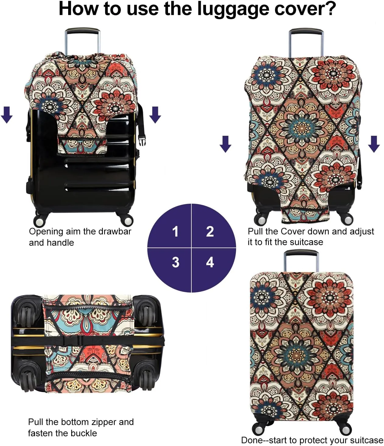 7-Mi Travel Trolley Case Cover Protector Suitcase Cover 29"-30" Trolley case Luggage Storage Covers for Men Women, Retro