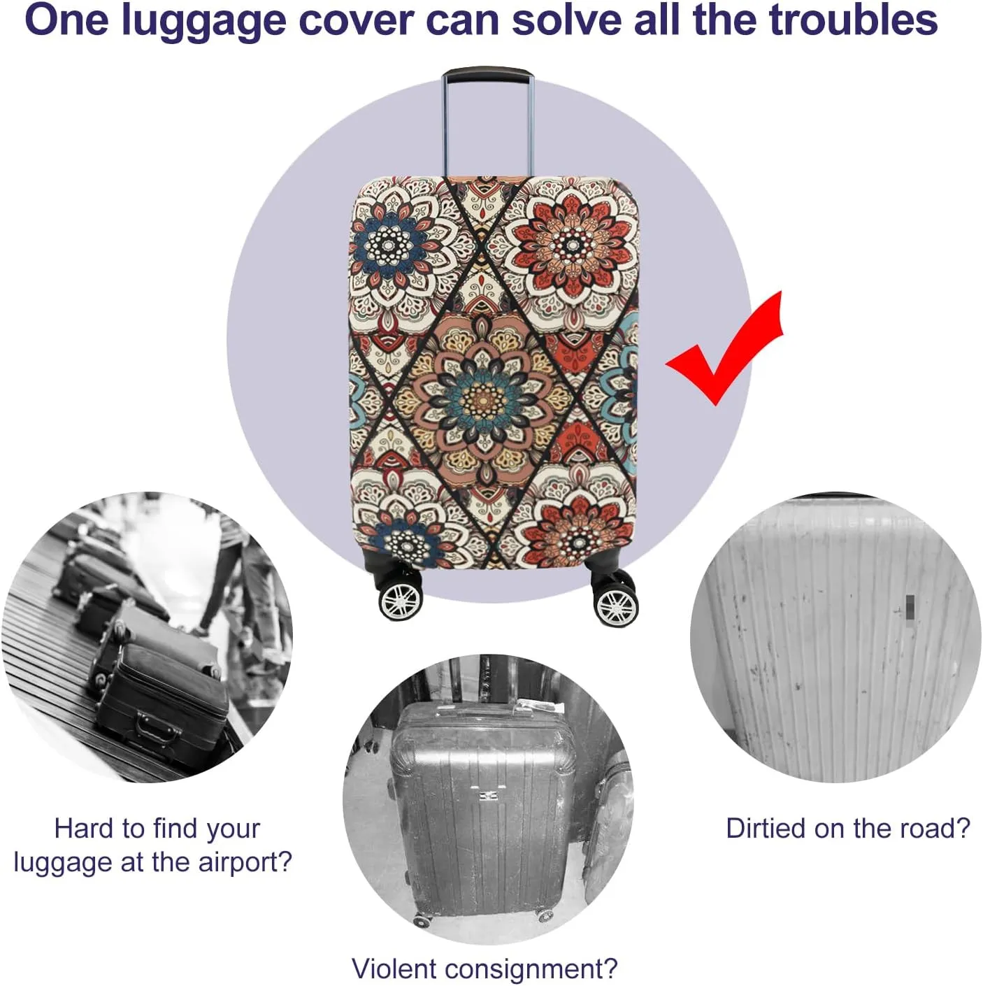 7-Mi Travel Trolley Case Cover Protector Suitcase Cover 29"-30" Trolley case Luggage Storage Covers for Men Women, Retro