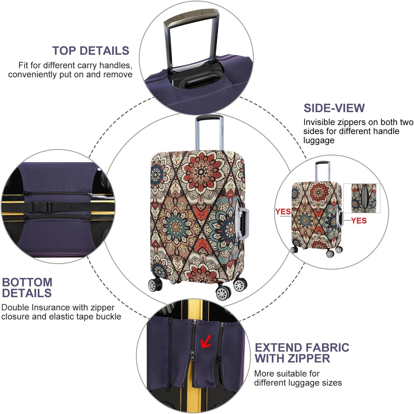 7-Mi Travel Trolley Case Cover Protector Suitcase Cover 29"-30" Trolley case Luggage Storage Covers for Men Women, Retro