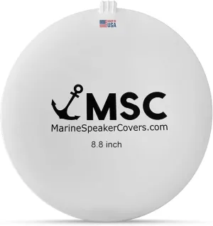 8.8" Marine Speaker Cover Boat Speaker Protector with Sun, Water, Dust, UV Protection, Military-Grade Silicone Design, White Case with Black Logo, Sold as Pair (223mm)