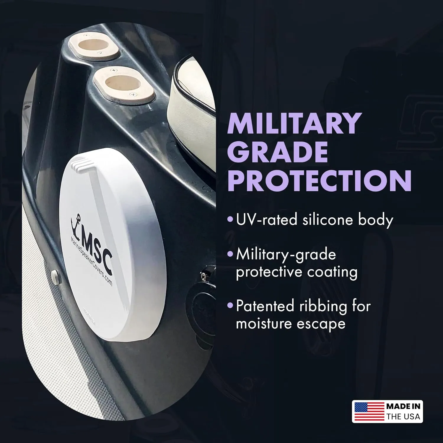 8.8" Marine Speaker Cover Boat Speaker Protector with Sun, Water, Dust, UV Protection, Military-Grade Silicone Design, White Case with Black Logo, Sold as Pair (223mm)