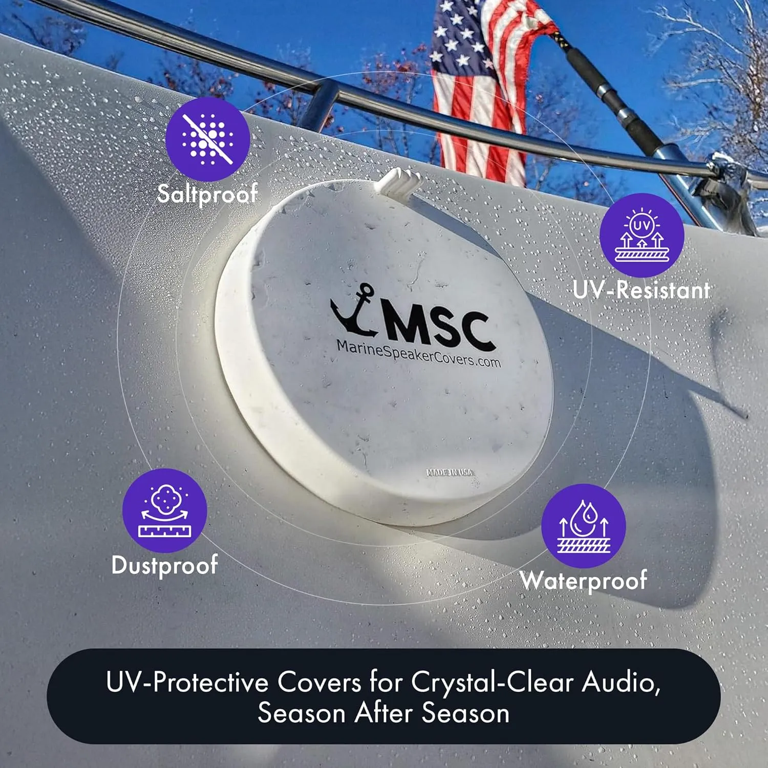 8.8" Marine Speaker Cover Boat Speaker Protector with Sun, Water, Dust, UV Protection, Military-Grade Silicone Design, White Case with Black Logo, Sold as Pair (223mm)