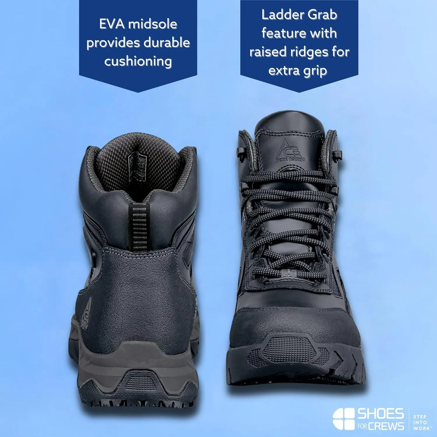 ACE Work Boots Glacier, Men's Steel Toe (ST) and Nano Composite Toe (NCT) Work Boots, Slip Resistant, Water Resistant, Black