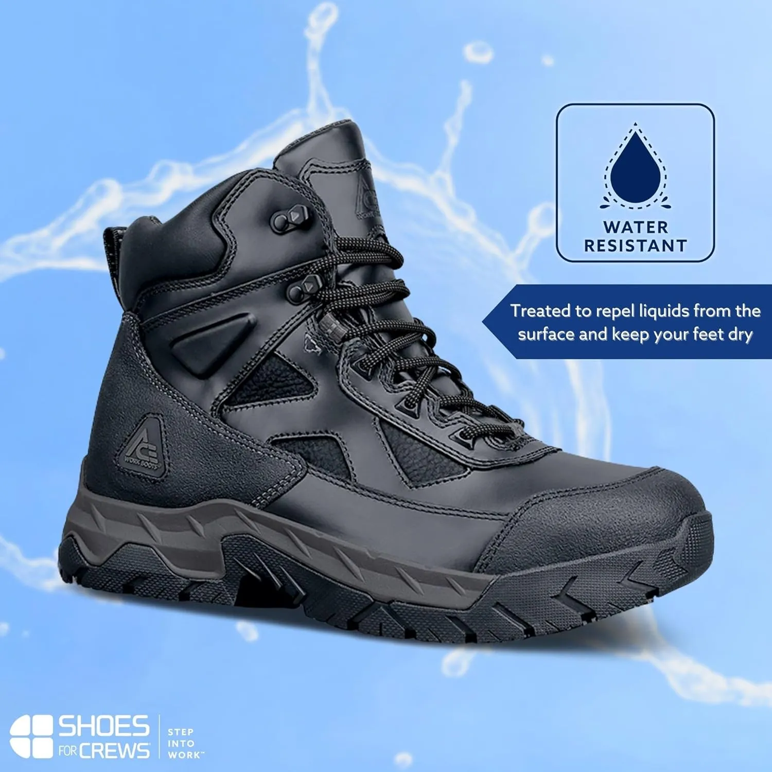 ACE Work Boots Glacier, Men's Steel Toe (ST) and Nano Composite Toe (NCT) Work Boots, Slip Resistant, Water Resistant, Black