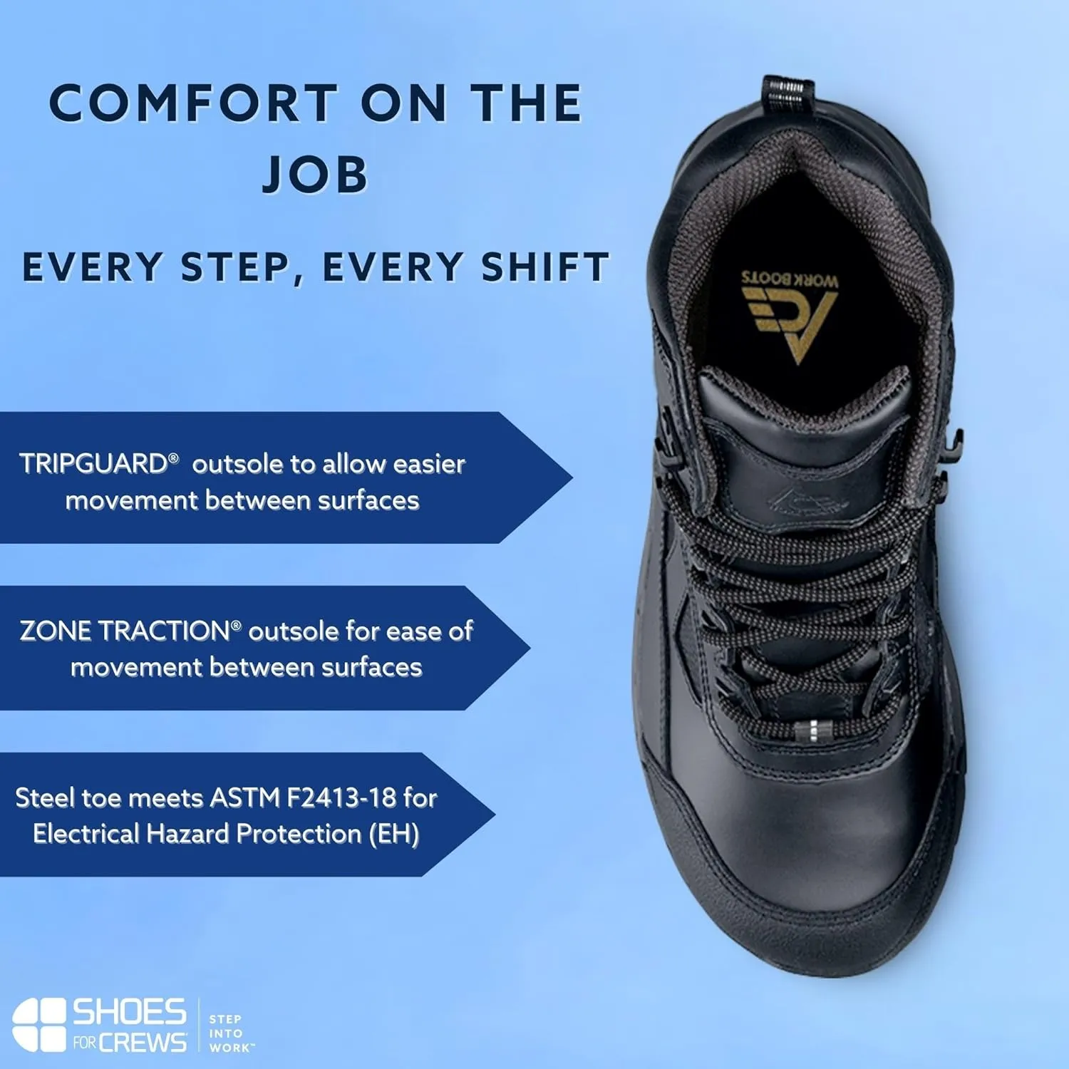 ACE Work Boots Glacier, Men's Steel Toe (ST) and Nano Composite Toe (NCT) Work Boots, Slip Resistant, Water Resistant, Black