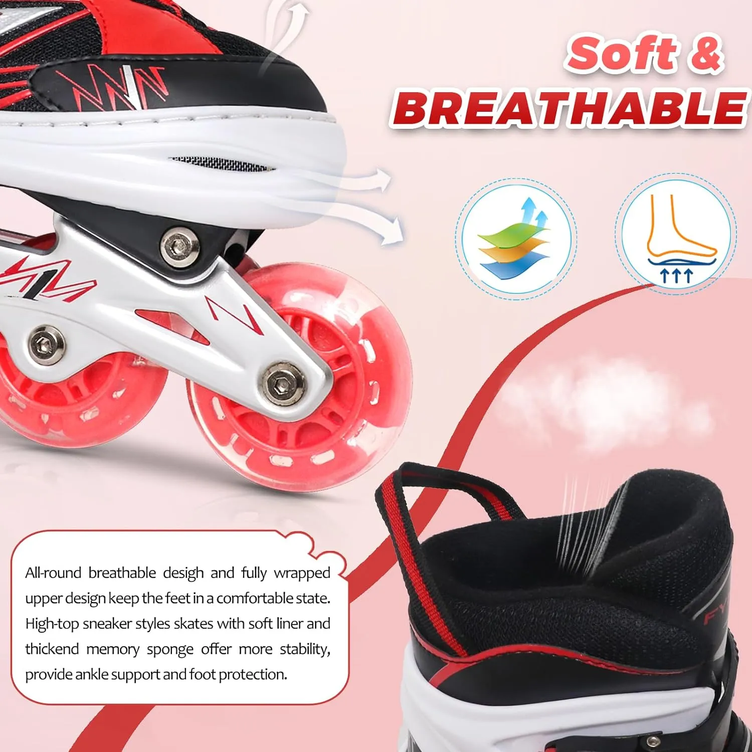 Adjustable Kids Inline Skates for Girls Boys Children Beginners, Inline Skates with Light Up Wheels for Kids and Youth for Indoor Outdoor Sports