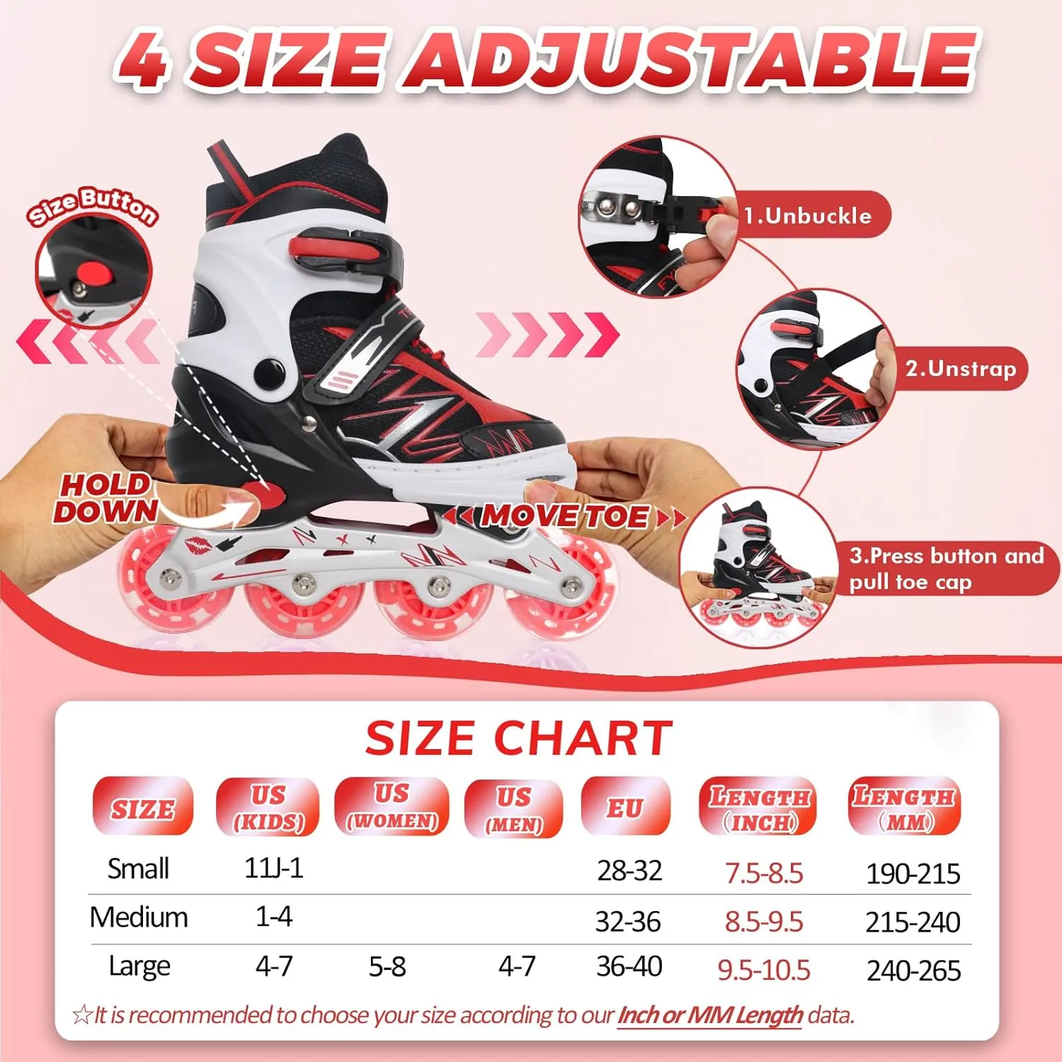Adjustable Kids Inline Skates for Girls Boys Children Beginners, Inline Skates with Light Up Wheels for Kids and Youth for Indoor Outdoor Sports