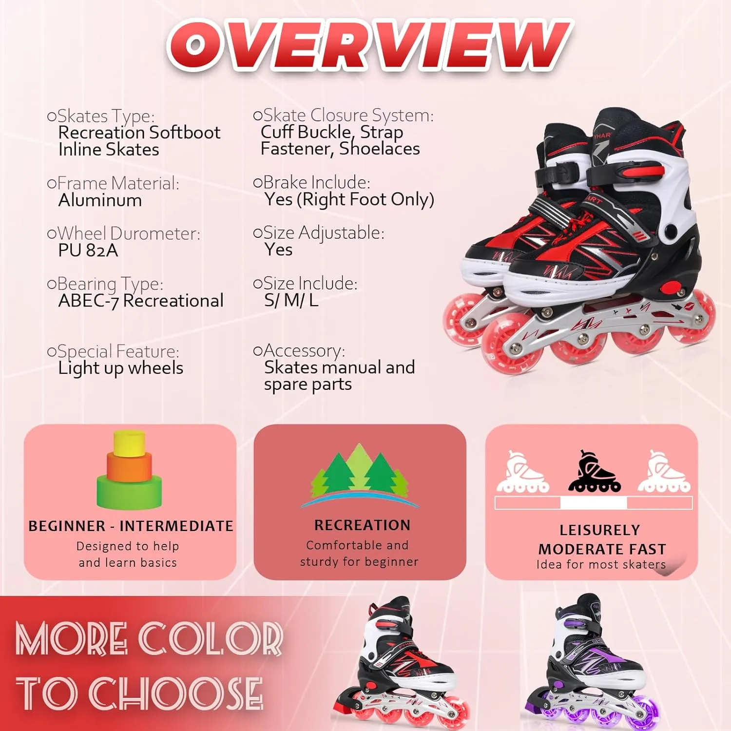 Adjustable Kids Inline Skates for Girls Boys Children Beginners, Inline Skates with Light Up Wheels for Kids and Youth for Indoor Outdoor Sports