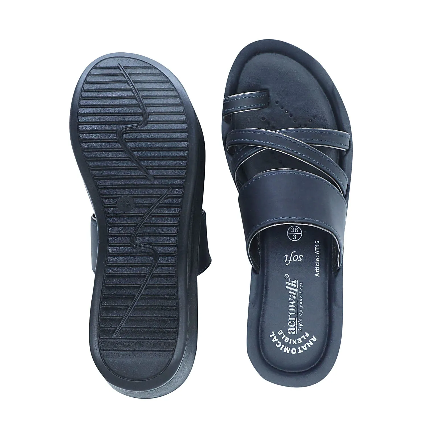 Aerowalk Women Navy Blue Toe Ring  Sandal with Slip-on Closure (AT16_N.BLUE)