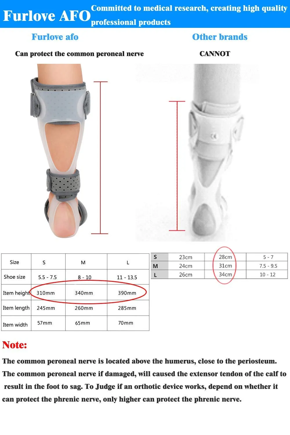 AFO Drop Foot Brace Medical Ankle Foot Orthosis Support Foot Drop Postural Correction Brace (Left/M)
