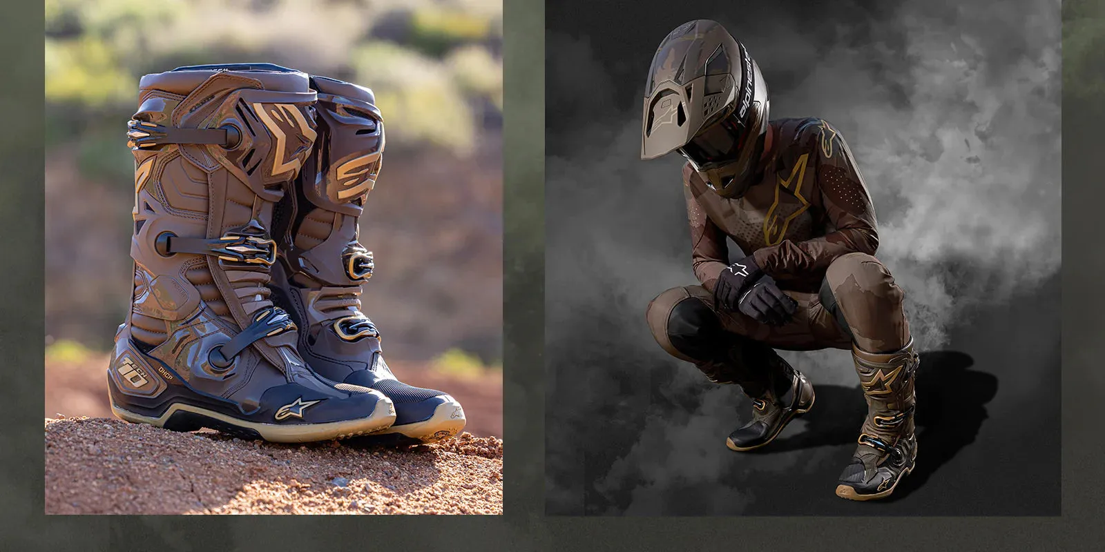 ALPINESTARS 2023 LE SQUAD TECH 10 DARK BROWN/KANGAROO GOLD BOOTS