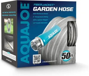 Aqua Joe AJFJH50-PRX Xtreme Fiberjacket Garden Hose, 1/2-Inch x 50-Foot, Metal Fittings for Gardening, RVs, Marine, Campers, Gray