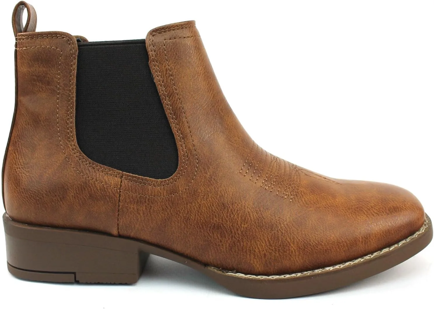 AZAR MAN Mens Western Chelsea Cowboy Ankle Boots Square Toe Pull On Leather Block Heel