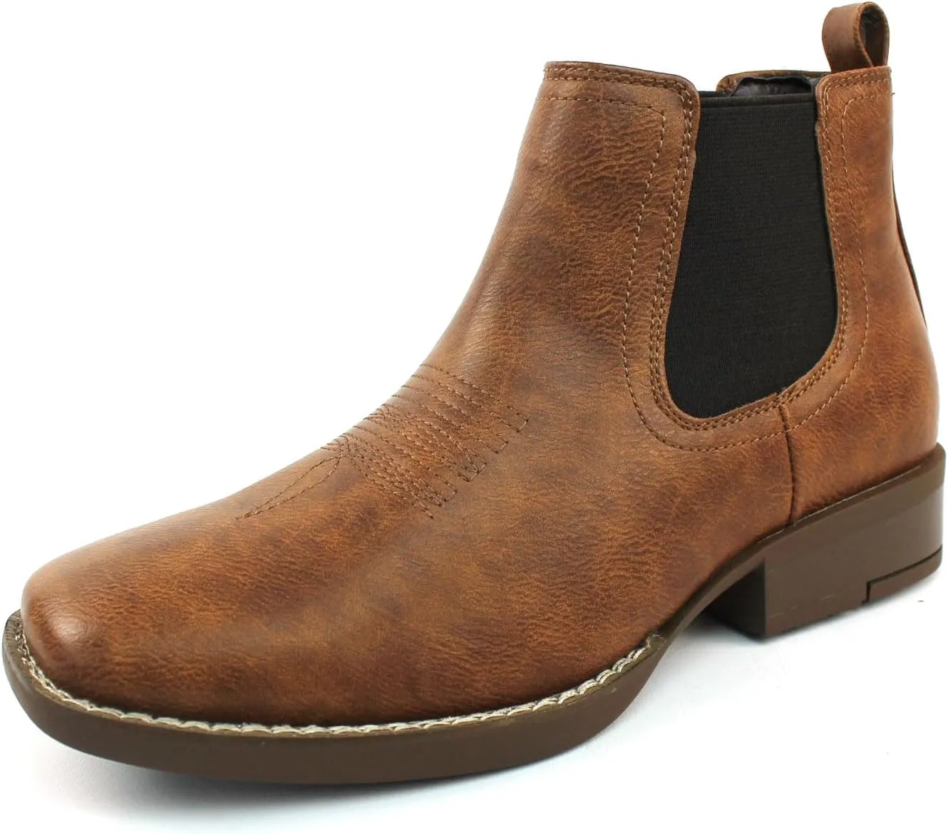 AZAR MAN Mens Western Chelsea Cowboy Ankle Boots Square Toe Pull On Leather Block Heel
