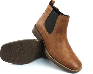 AZAR MAN Mens Western Chelsea Cowboy Ankle Boots Square Toe Pull On Leather Block Heel