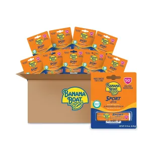Banana Boat Sport Ultra SPF 50 Lip Sunscreen Bulk Pack | SPF Lip Balm, Oxybenzone-Free, Travel Sunblock, Travel Size Sunscreen for Lips, 10 Pack