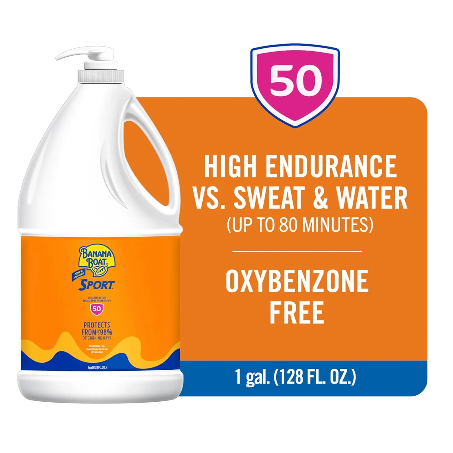 Banana Boat Sport Ultra SPF 50 Sunscreen Lotion, 128oz | Banana Boat Sunscreen SPF 50 Lotion, Oxybenzone-Free, 128oz (Pack of 1)