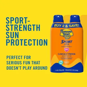 Banana Boat Sport Ultra SPF 50 Sunscreen Spray Twin Pack | Banana Boat Sunscreen Spray SPF 50, Spray On Sunscreen, Water Resistant Sunscreen, Oxybenzone Free Sunscreen Pack, 6oz each (Pack of 2)