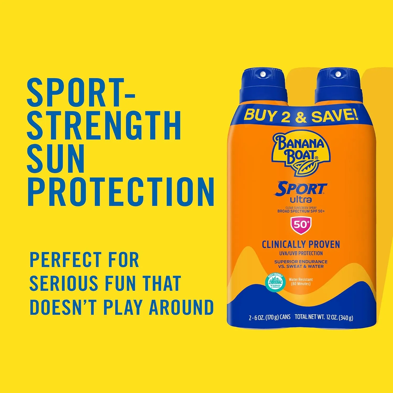 Banana Boat Sport Ultra SPF 50 Sunscreen Spray Twin Pack | Banana Boat Sunscreen Spray SPF 50, Spray On Sunscreen, Water Resistant Sunscreen, Oxybenzone Free Sunscreen Pack, 6oz each (Pack of 2)