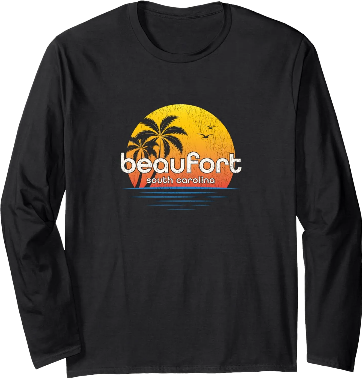 Beaufort SC Vintage Palm Tree Sunset Long Sleeve T-Shirt
