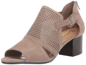 Bella Vita Women's Illiana Block Heel Heeled Sandal, Almond Suede Leather, 11