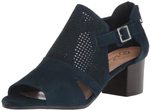 Bella Vita Women's Illiana Block Heel Heeled Sandal, Navy Suede Leather, 9