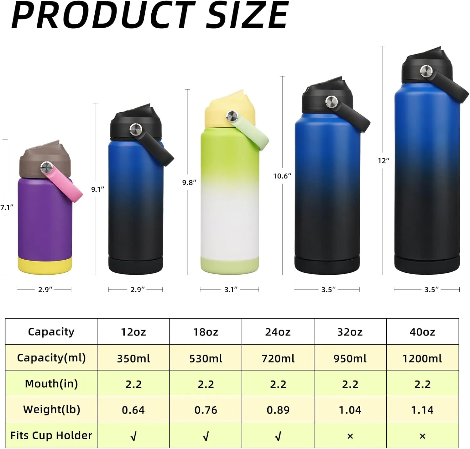 BJPKPK Insulated Water Bottle with Straw Lid, 18oz Thermos Water Bottles, Flex Handle & Non-slip Boot, BPA Free Leak Proof Stainless Steel Metal Thermos, Tumblers, Cups,Black Blue
