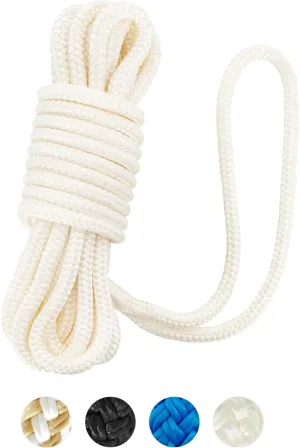 BLUEWING Double Braided Nylon Dock Lines with 12" Loop 25ft 1/2" 12mm Marine Docking Mooring Boat Rope White