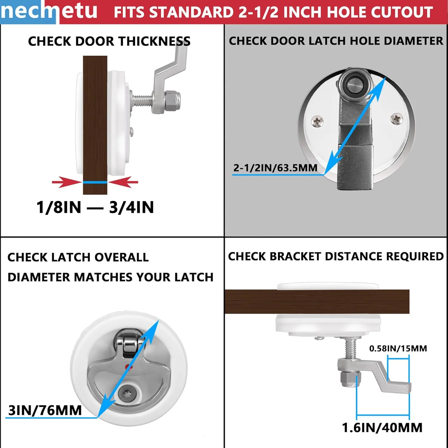 Boat Cam Latch Fits 2-1/2" Hole,Surface-Mount Locking Latch Flush Mount Latch