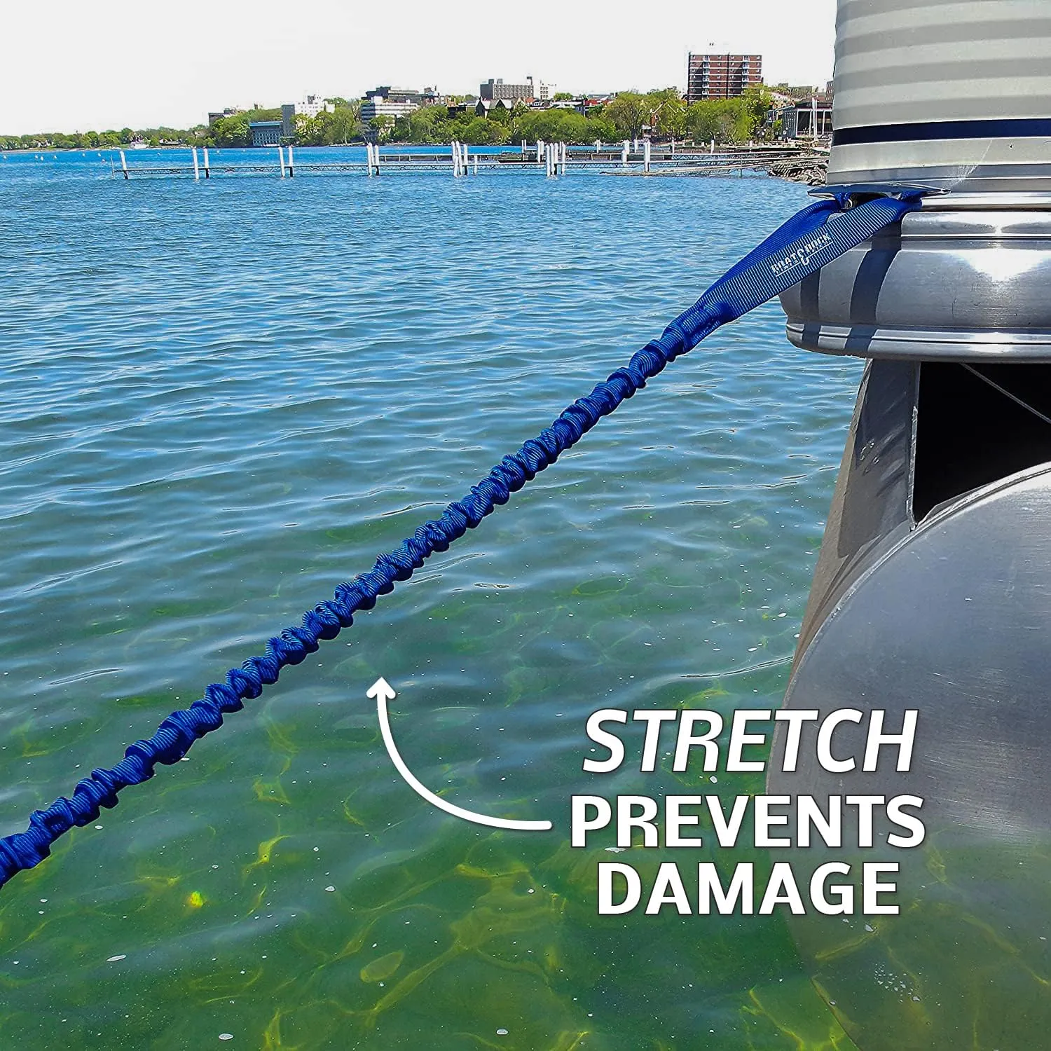 Boat Lines & Dock Ties Bungee Boating Dock Ties, One Loop and Hook, Pack of Two, Made in USA (Blue, 36" with 1 Loop and 1 Hook)