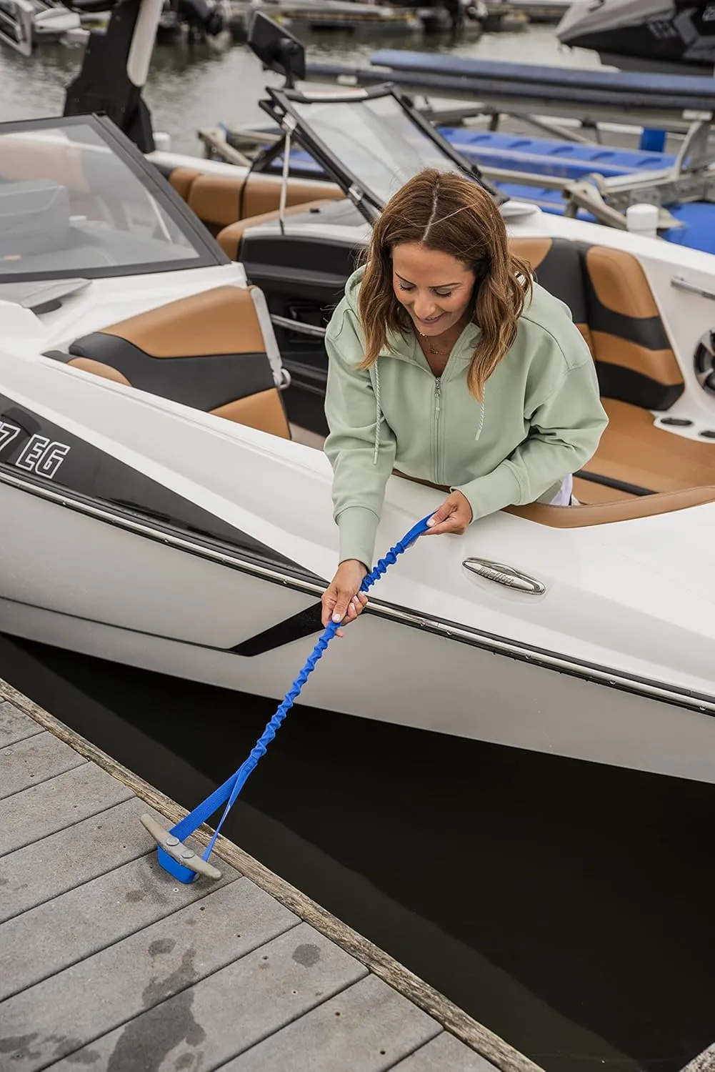 Boat Lines & Dock Ties Bungee Boating Dock Ties, One Loop and Hook, Pack of Two, Made in USA (Blue, 36" with 1 Loop and 1 Hook)
