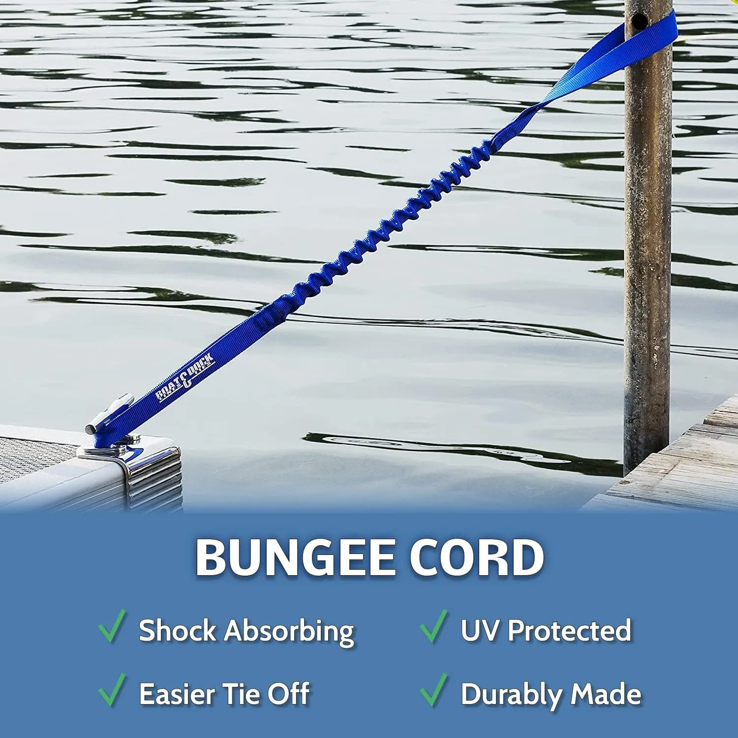 Boat Lines & Dock Ties Bungee Boating Dock Ties, One Loop and Hook, Pack of Two, Made in USA (Blue, 36" with 1 Loop and 1 Hook)