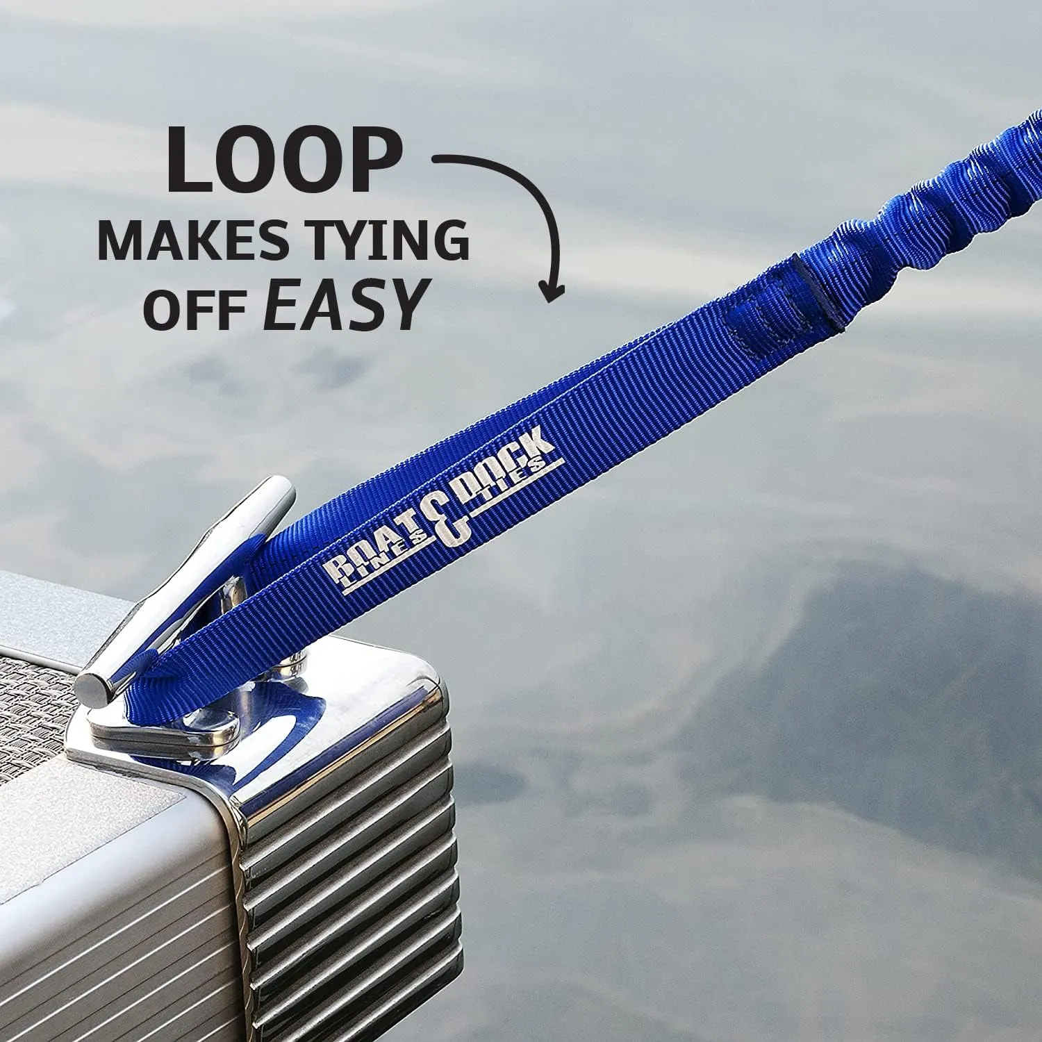 Boat Lines & Dock Ties Bungee Boating Dock Ties, One Loop and Hook, Pack of Two, Made in USA (Blue, 36" with 1 Loop and 1 Hook)