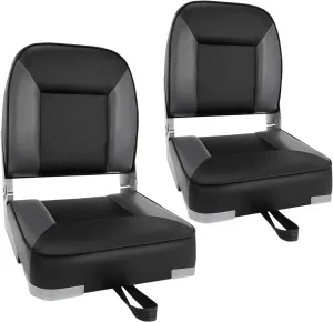Boat Seats 2 Pack, Skureay Low/High Back Fishing Folding Boat Seat Waterproof Captain Boat Chair，Boatseat 2 Pack Suitable for Jon/Pontoon/Canoe/Bass Tracker Boat seats-UNIQUE Color Design (Black/Gray)