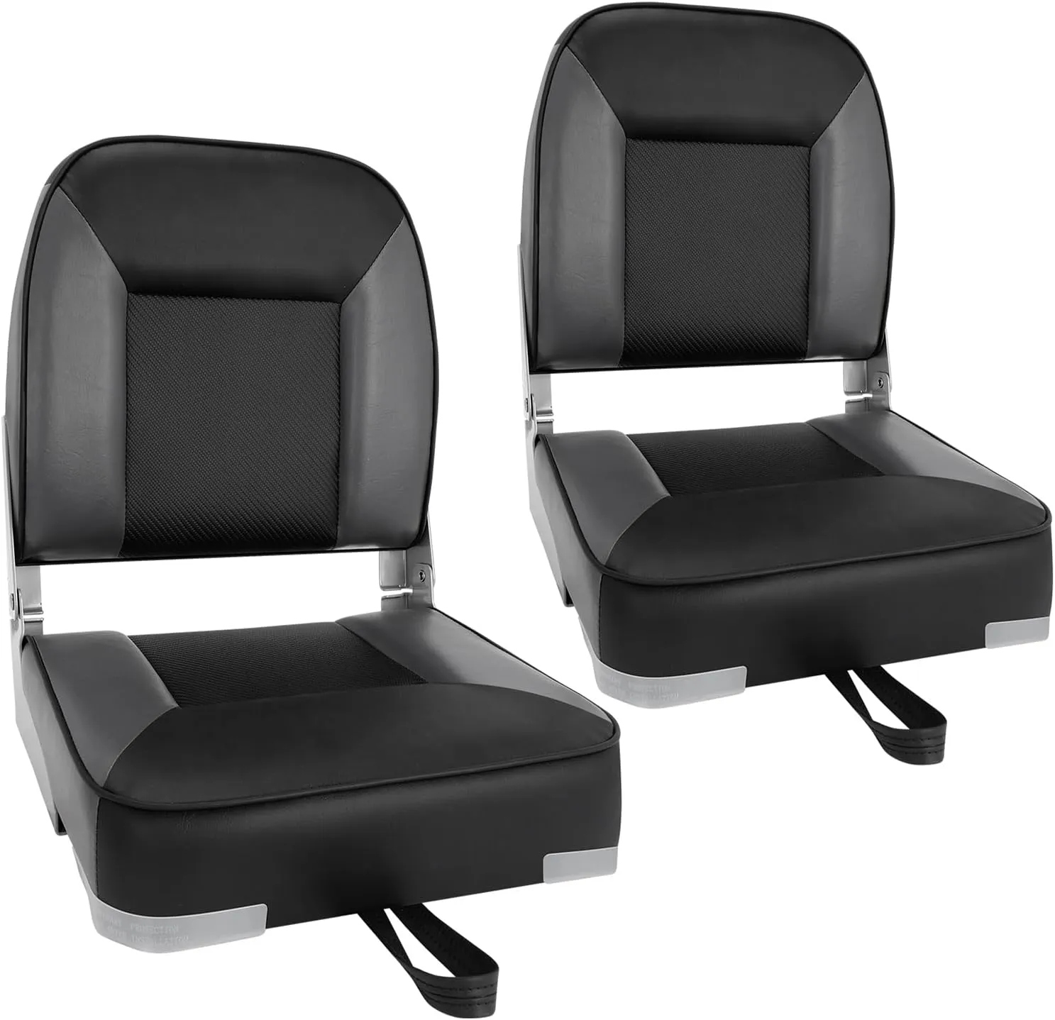 Boat Seats 2 Pack, Skureay Low/High Back Fishing Folding Boat Seat Waterproof Captain Boat Chair，Boatseat 2 Pack Suitable for Jon/Pontoon/Canoe/Bass Tracker Boat seats-UNIQUE Color Design (Black/Gray)