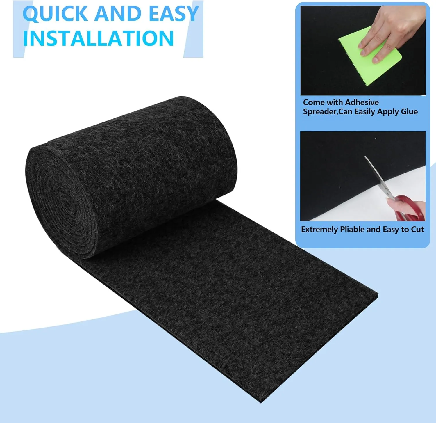 Boat Trailer Bunk Carpet, 13ft X 12in Bunk Carpet for Boat Trailers, 8mm Thickness Trailer Bunk Carpets for Boat Trailers or Jet Ski Ramps - Black