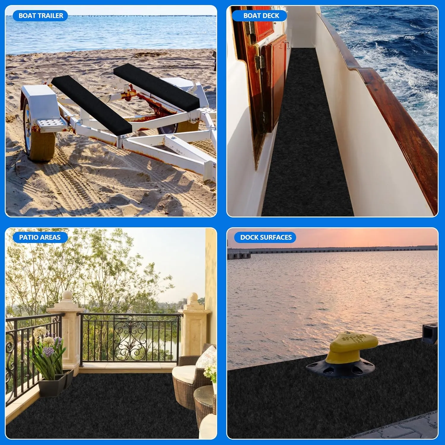 Boat Trailer Bunk Carpet, 13ft X 12in Bunk Carpet for Boat Trailers, 8mm Thickness Trailer Bunk Carpets for Boat Trailers or Jet Ski Ramps - Black